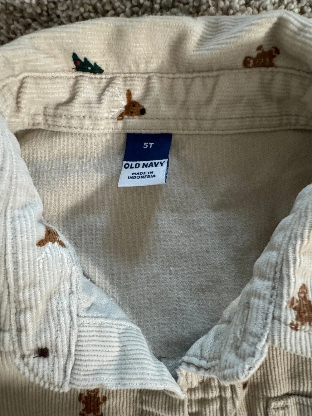 Old Navy Cream Corduroy Button-Down Shirt with Holiday Print